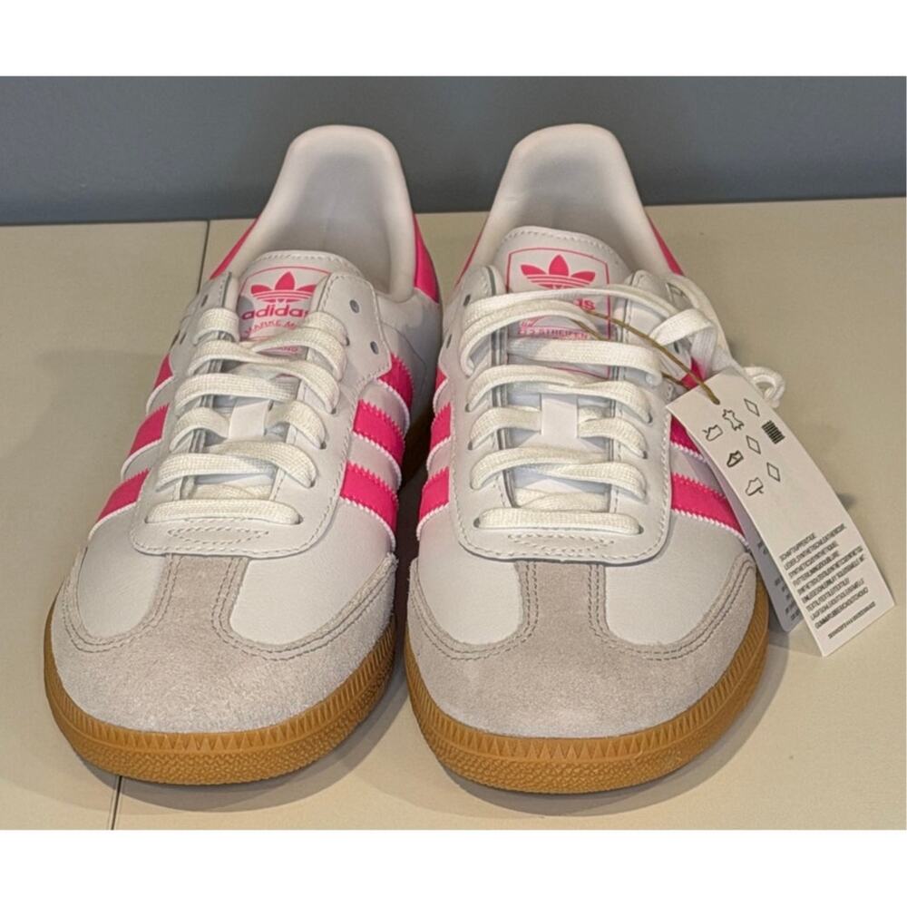 NIB Adidas Samba Junior White/Hot Pink - Girl's Size 7 - Picture 5 of 9
